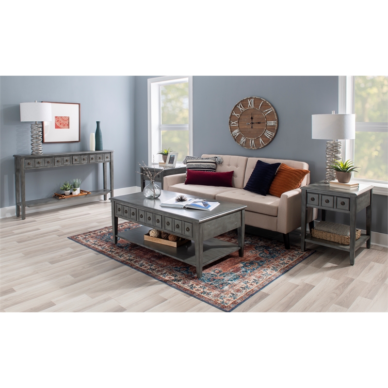 Bowery Hill Birch Wood Gray Console Table Rectangular Slimline Design 60
