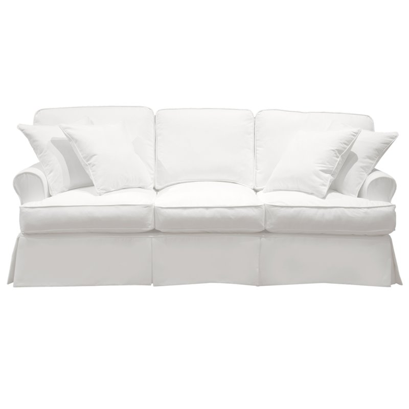 Bowery Hill T-Cushion Fabric Slipcovered Sofa in White Finsih