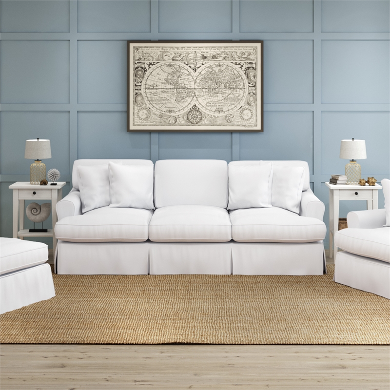 Bowery Hill T-Cushion Fabric Slipcovered Sofa in White Finsih