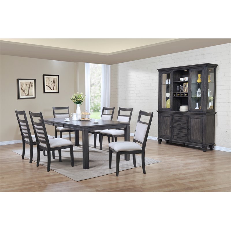 Bowery Hill Wood Lighted China Cabinet/Wine Storage in Gray Finish