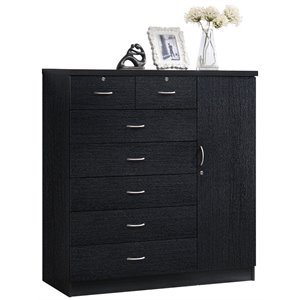 Bowery Hill 7 Drawer Chest with Locks on 2 Drawers and 1 Door in Black Wood