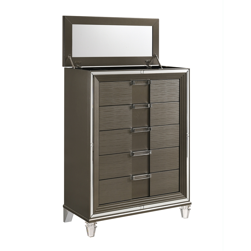 Bowery Hill Transitional Wood Brown Finish 5-Drawer Flip-Top Chest