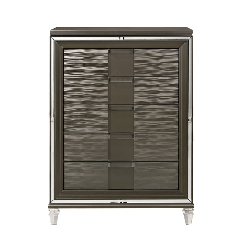 Bowery Hill Transitional Wood Brown Finish 5-Drawer Flip-Top Chest
