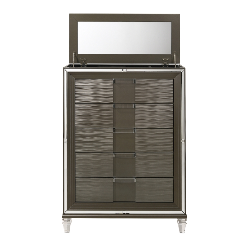 Bowery Hill Transitional Wood Brown Finish 5-Drawer Flip-Top Chest