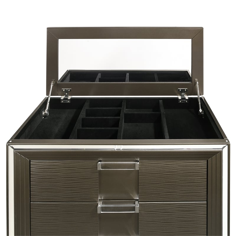 Bowery Hill Transitional Wood Brown Finish 5-Drawer Flip-Top Chest