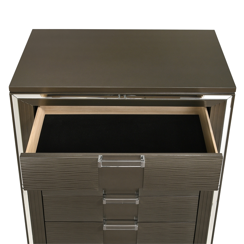 Bowery Hill Transitional Wood Brown Finish 5-Drawer Flip-Top Chest
