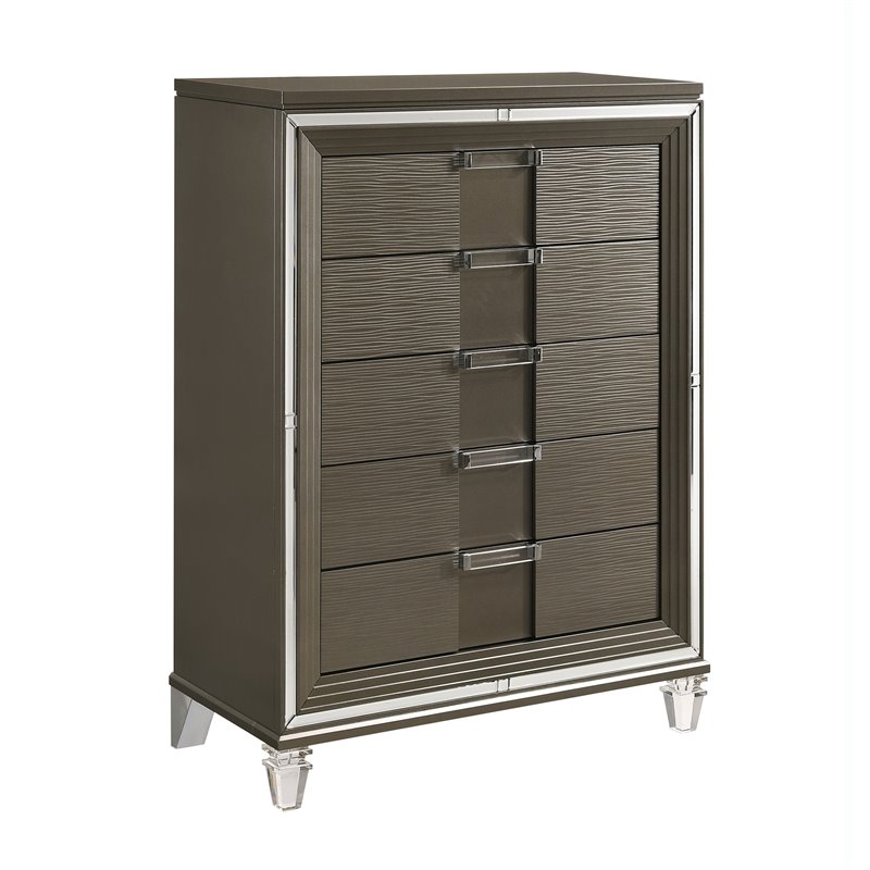 Bowery Hill Transitional Wood Brown Finish 5-Drawer Flip-Top Chest