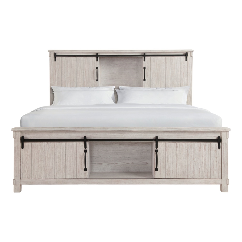 Bowery Hill Farmhouse Wood White Finish King Platform Storage Bed