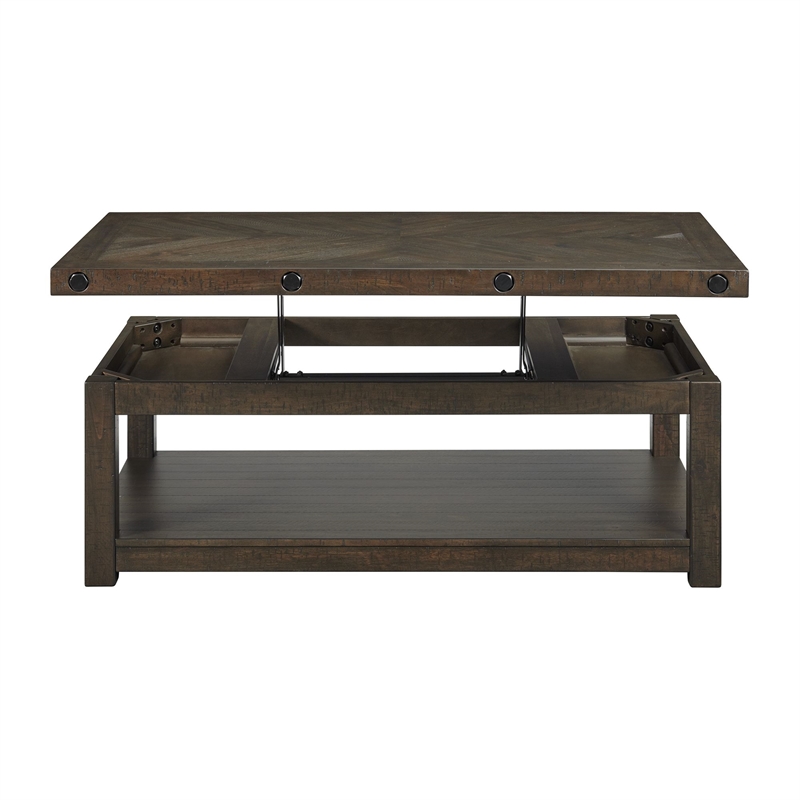 Bowery Hill Transitional Wood Gray Finish Coffee Table with Lift Top