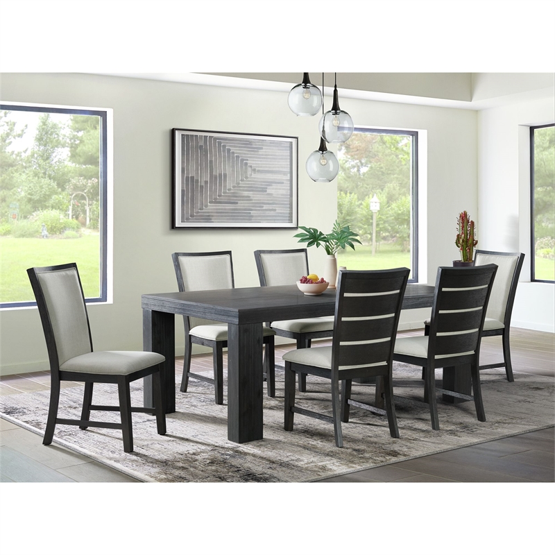 Bowery Hill Transitional Wood Dining Slat Back Side Chair Set in Black
