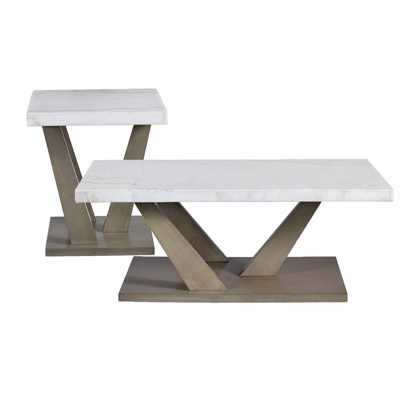Bowery Hill Contemporary Marble 2PC Occasional Set in Gray Finish