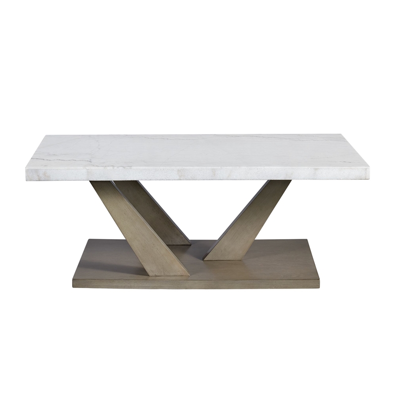Bowery Hill Contemporary Marble 2PC Occasional Set in Gray Finish