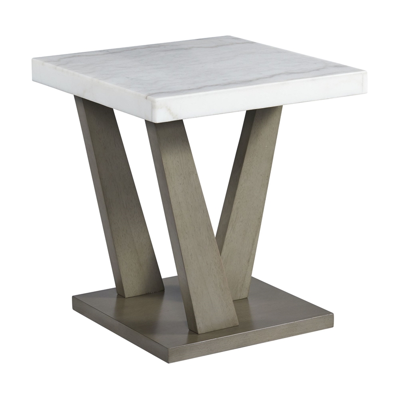 Bowery Hill Contemporary Marble 2PC Occasional Set in Gray Finish