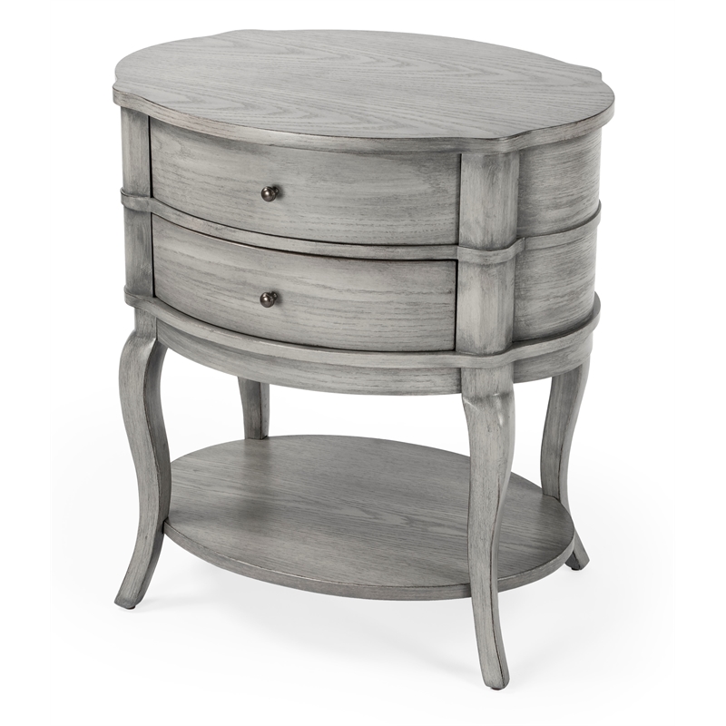 Bowery Hill Transitional Wood Oval Side Table in Gray Finish