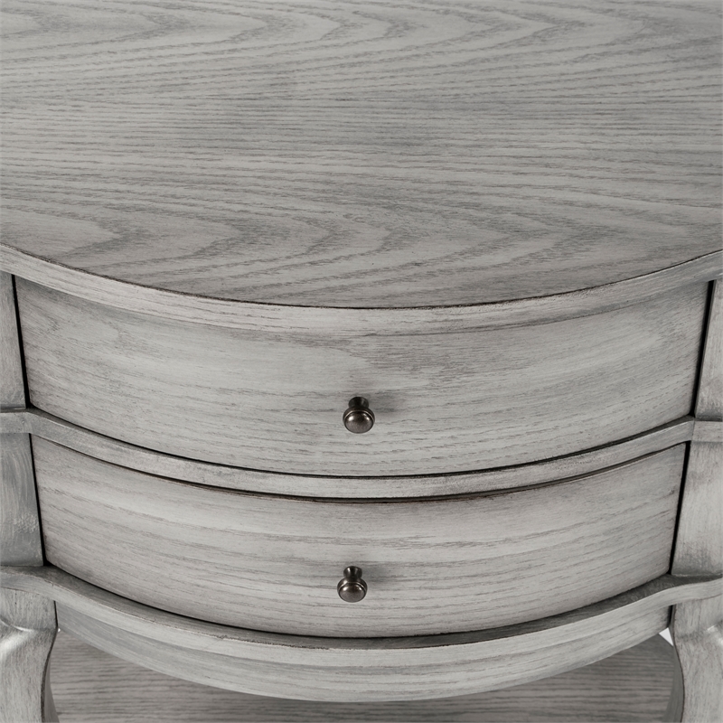 Bowery Hill Transitional Wood Oval Side Table in Gray Finish