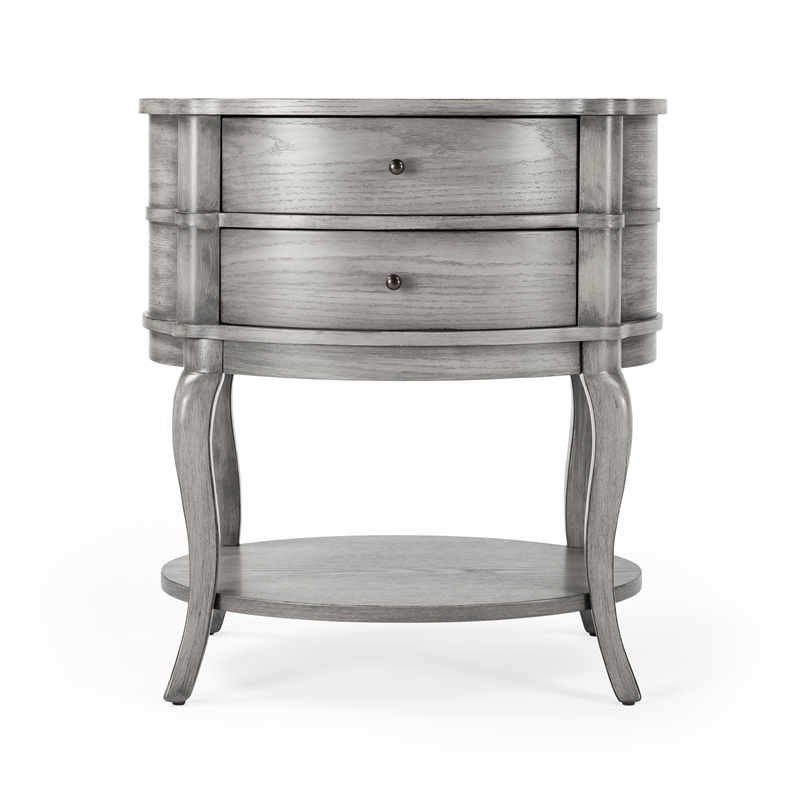 Bowery Hill Transitional Wood Oval Side Table in Gray Finish
