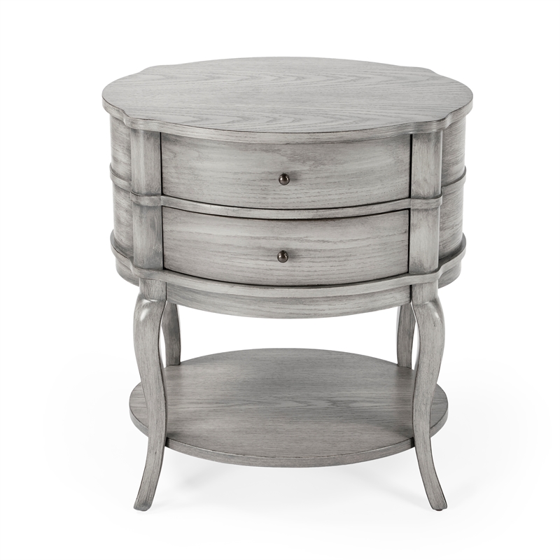 Bowery Hill Transitional Wood Oval Side Table in Gray Finish