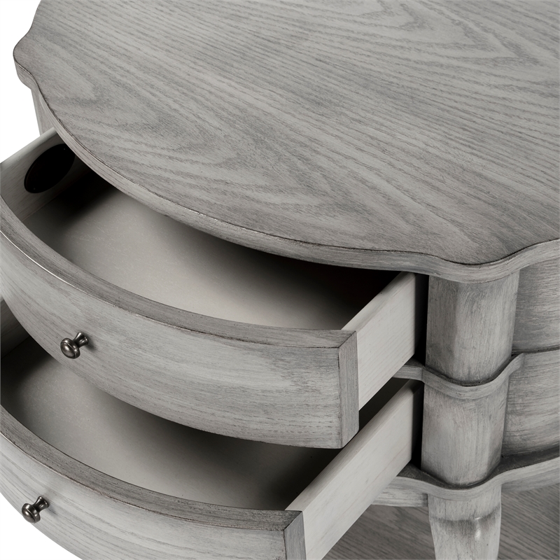 Bowery Hill Transitional Wood Oval Side Table in Gray Finish