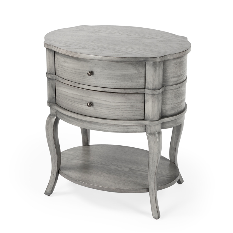 Bowery Hill Transitional Wood Oval Side Table in Gray Finish
