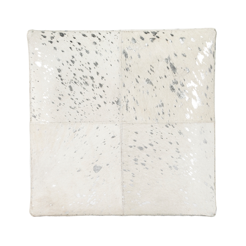 Bowery Hill Transitional White Hair on Hide with Silver Spots Ottoman