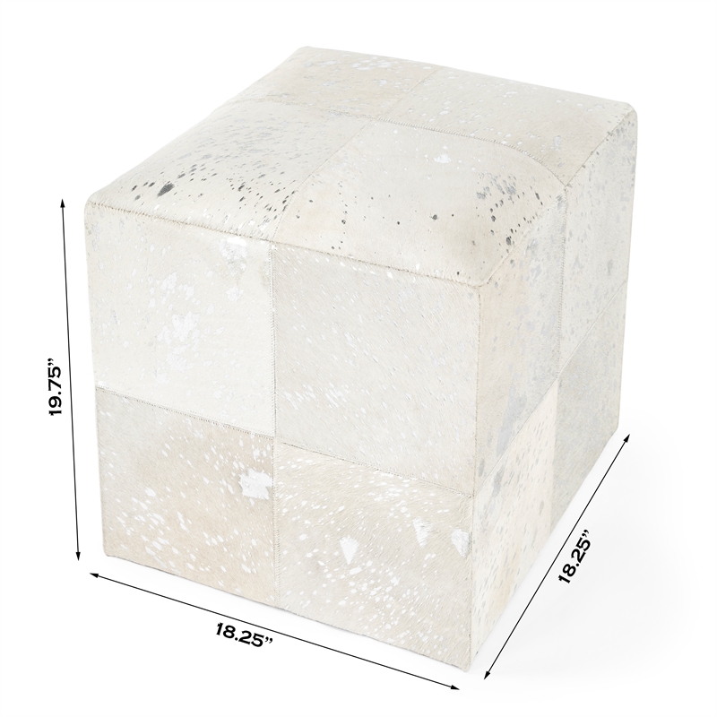 Bowery Hill Transitional White Hair on Hide with Silver Spots Ottoman