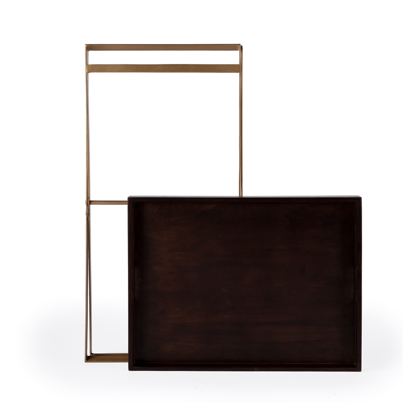 Bowery Hill Transitional Brown Mango Wood and Gold Cross Legs Tray Table