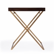 Bowery Hill Transitional Brown Mango Wood and Gold Cross Legs Tray Table