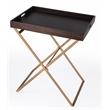 Bowery Hill Transitional Brown Mango Wood and Gold Cross Legs Tray Table