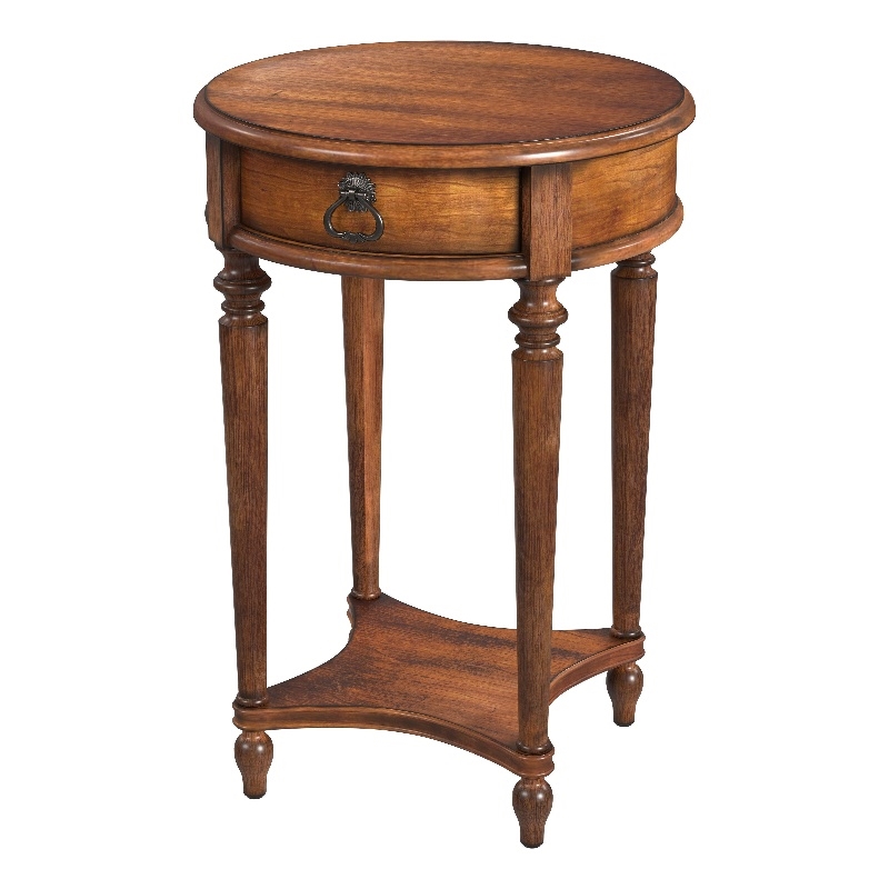 Bowery Hill Traditional Wood 1-Drawer Antique Cherry Brown Round Accent Table