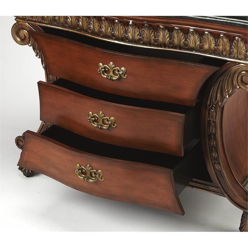 Bowery Hill Traditional Wood Brass 3 Drawer Accent Chest with Fossil Stone Top