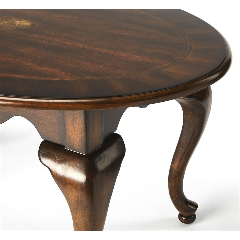 Bowery Hill Traditional Wood Brown Finish Oval Cocktail Table