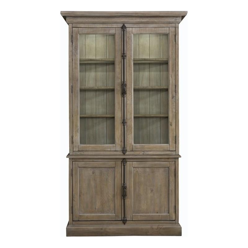 Bowery Hill Pine Gray China Cabinet Rectangular Tempered Glass
