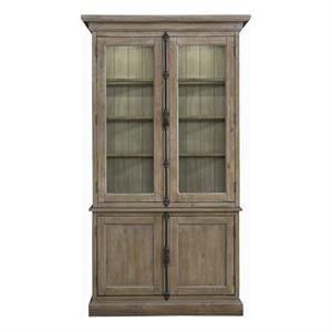 Bowery Hill Pine Gray China Cabinet Rectangular Tempered Glass