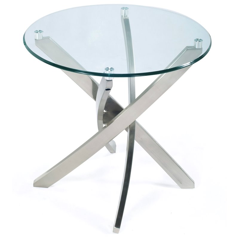 Bowery Hill Modern styled Glass Chrome Finish Round End Table