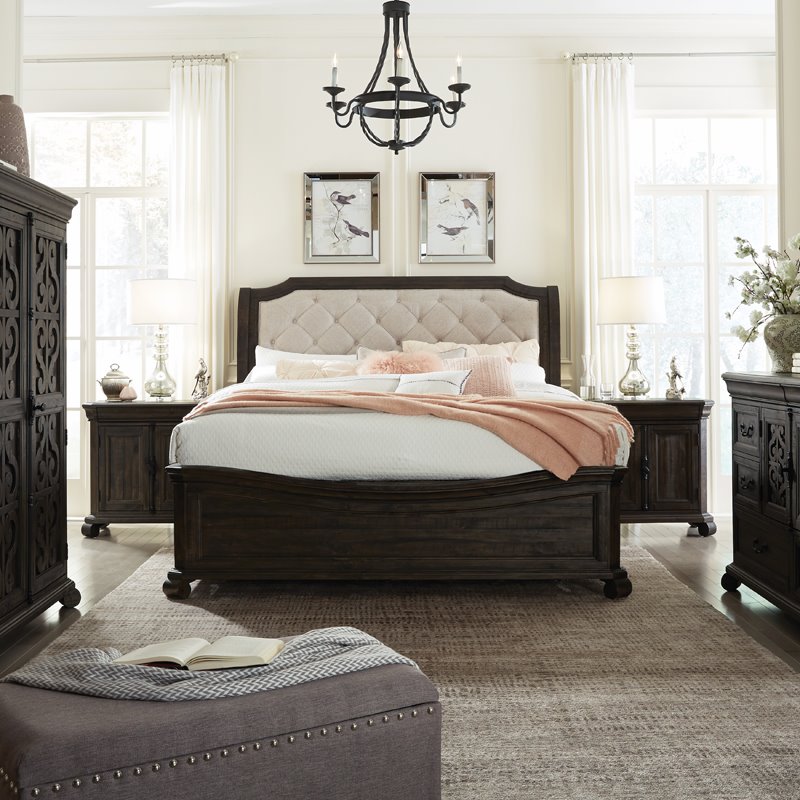 Bowery Hill Wood Pine Traditional California King Sleigh Bed