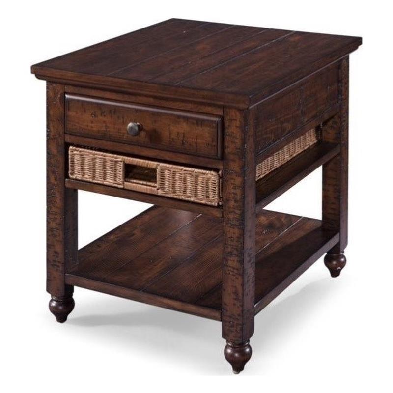 Bowery Hill Transitional Wood Top 1 Drawer End Table in Brown