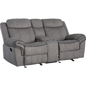 Bowery Hill Reclining Loveseat with USB Dock & Console in 2-Tone Gray Velvet