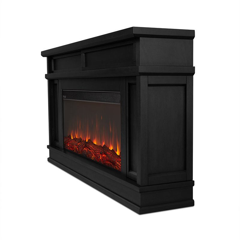 Bowery Hill Solid Wood Black Electric Fireplace Rectangular 60.13