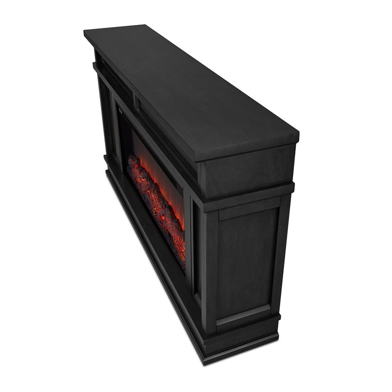 Bowery Hill Solid Wood Black Electric Fireplace Rectangular 60.13