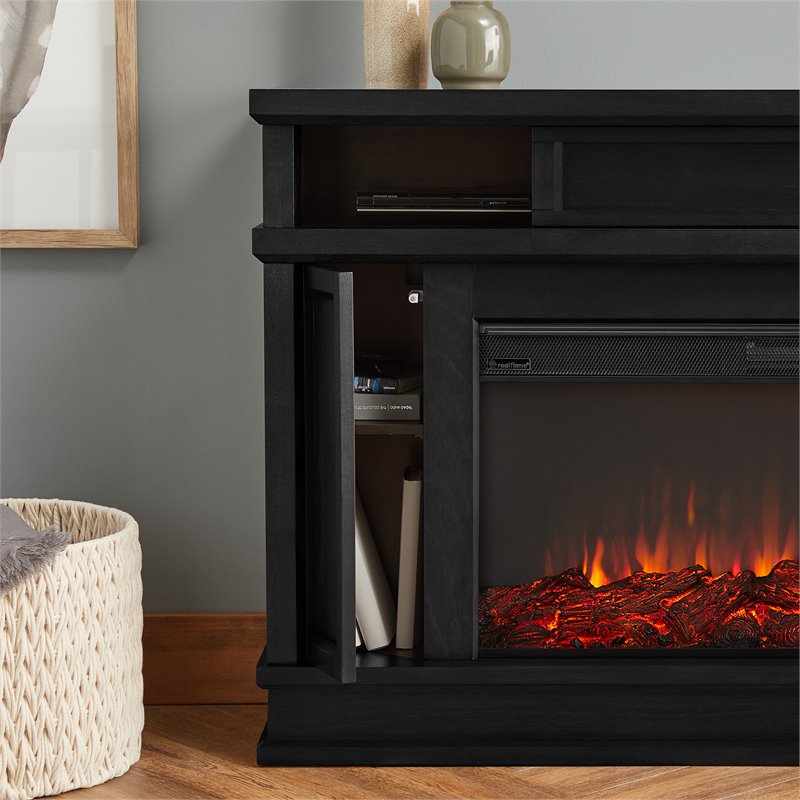Bowery Hill Solid Wood Black Electric Fireplace Rectangular 60.13