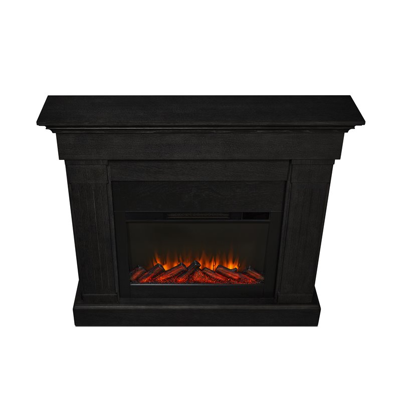 Bowery Hill Solid Wood Black Electric Fireplace Rectangular Adjustable Thermostat 47.5