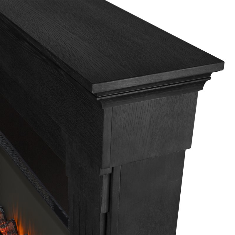 Bowery Hill Solid Wood Black Electric Fireplace Rectangular Adjustable Thermostat 47.5