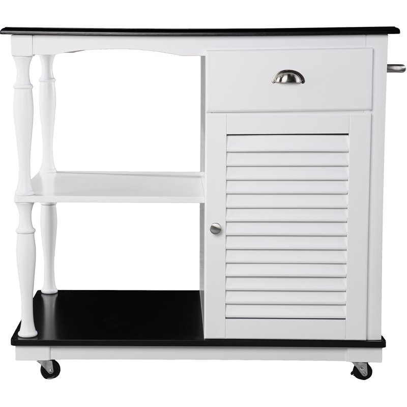 Bowery Hill Transitional Wooden Kitchen Cart in White and Black