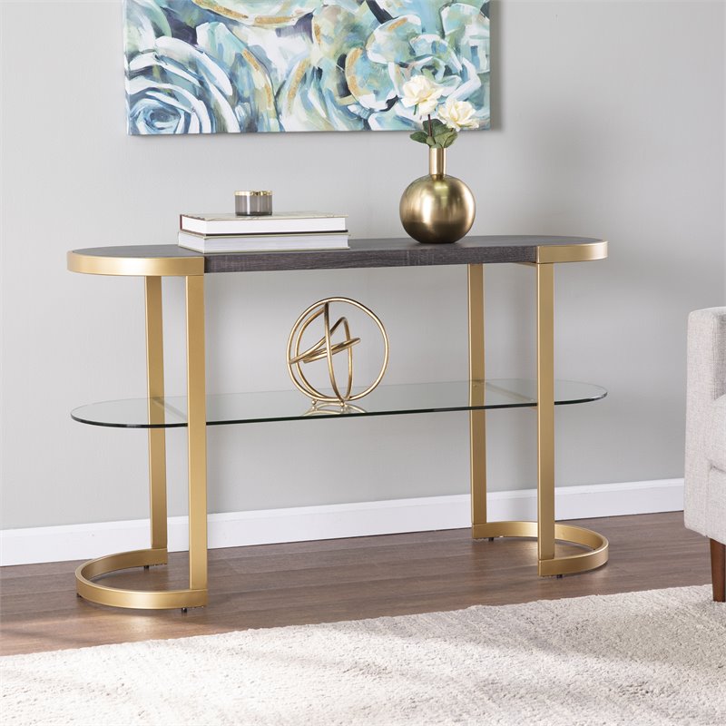 Bowery Hill Contemporary Wood-Metal Console Table in Black-Gold