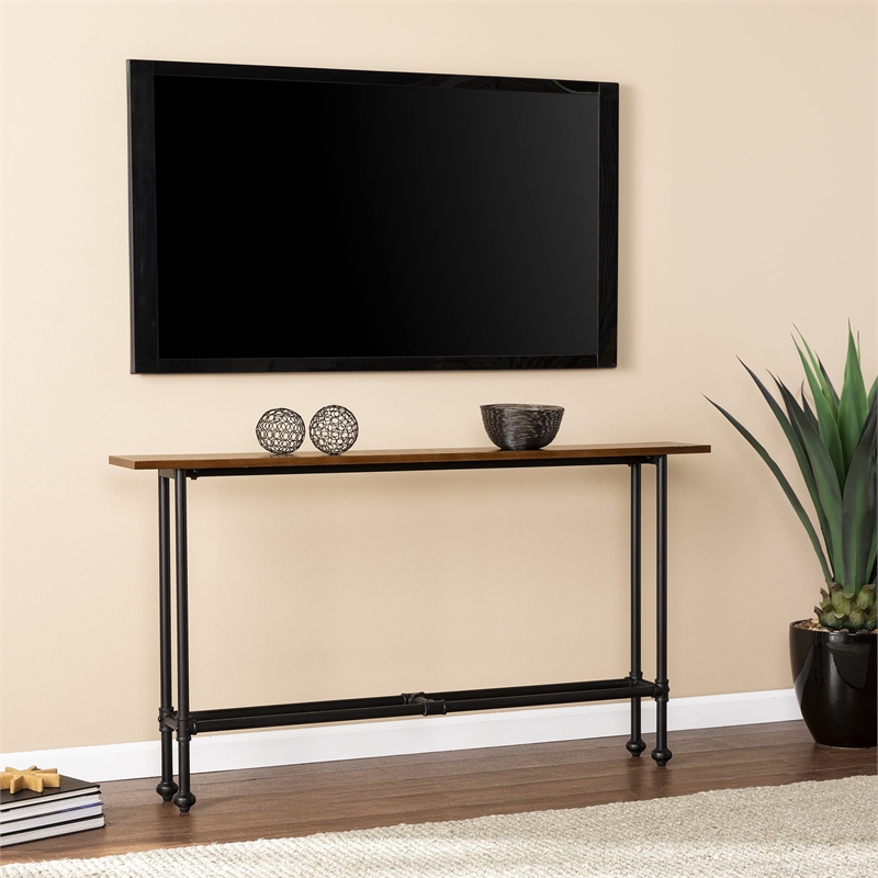Bowery Hill Modern Console Table in Matte Black-Espresso Finish