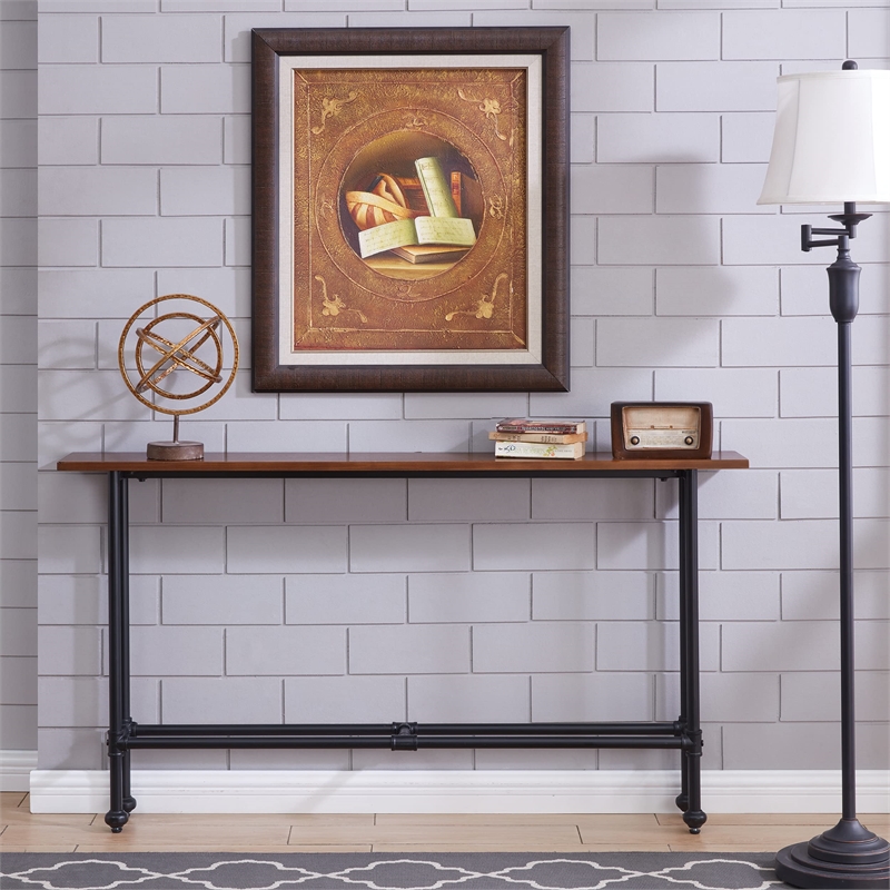 Bowery Hill Modern Console Table in Matte Black-Espresso Finish