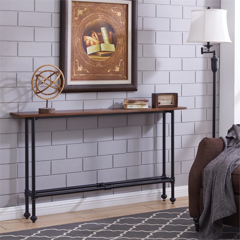 Bowery Hill Modern Console Table in Matte Black-Espresso Finish