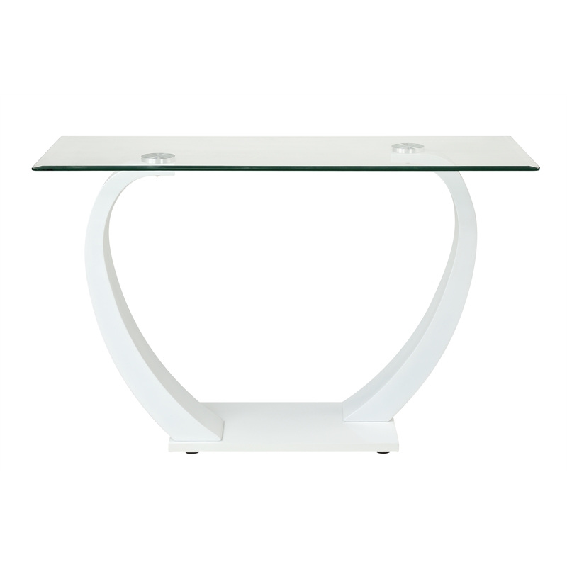Bowery Hill Contemporary Glass Sofa Console Table with White Base