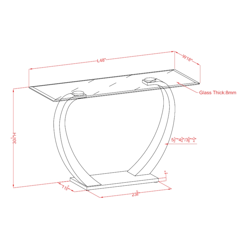 Bowery Hill Contemporary Glass Sofa Console Table with White Base