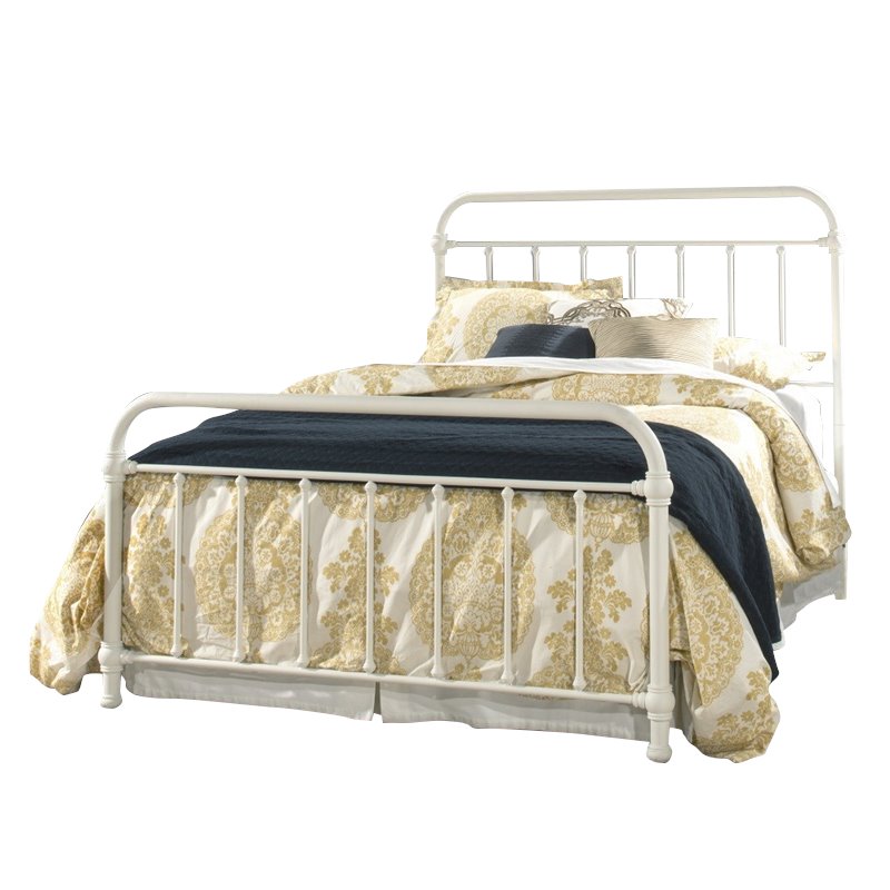 Bowery Hill Metal White Panel Bed Classic Rounded Square Design 50.5
